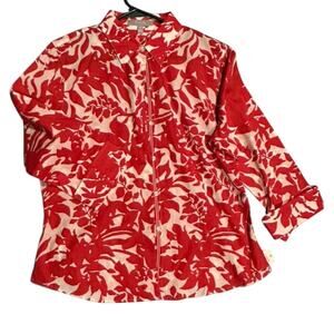 Fitted Women's Red and White Floral Blouse